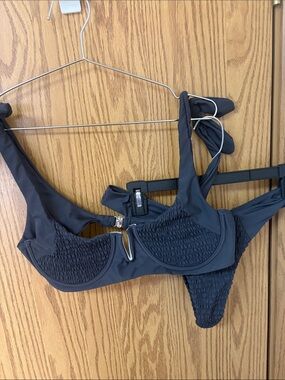 Zaful Dark Gray Smocked Two-Piece Bikini Set